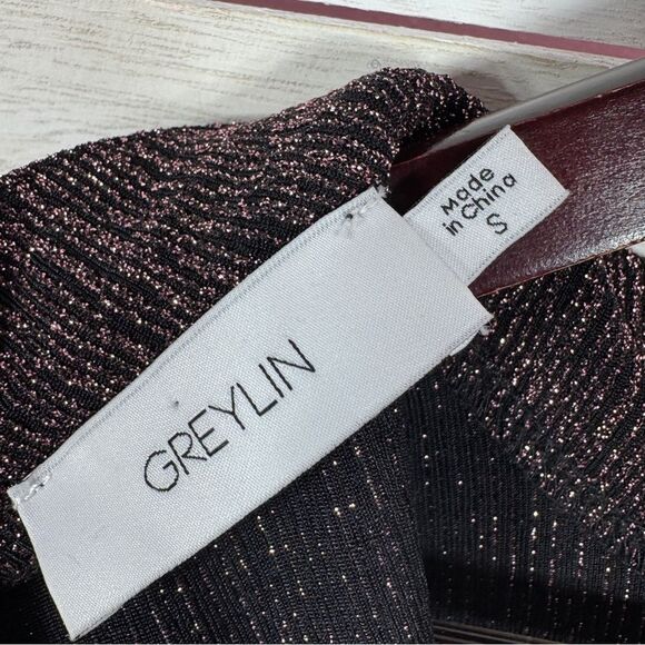 Greylin Jackie Metallic Knit Mock Neck Sheath Dress Purple Small Party Cocktail - Picture 12 of 16